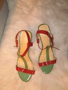 Kate Spade Red and Blue Green Patent Strappy Heels